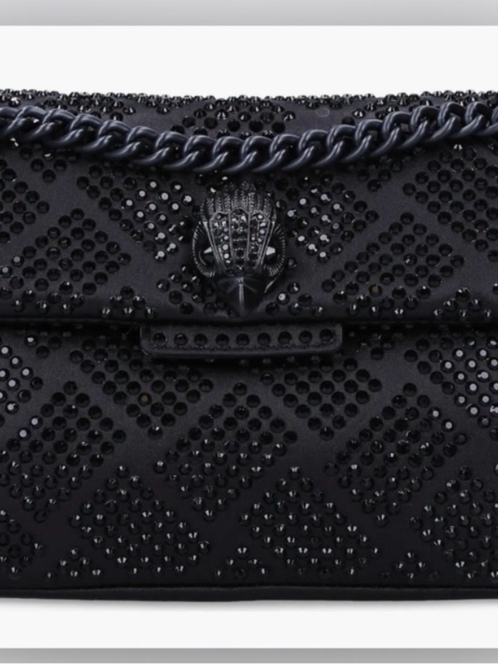 Kurt Geiger Black Crystal-Embellished Quilted Clutch with Chain